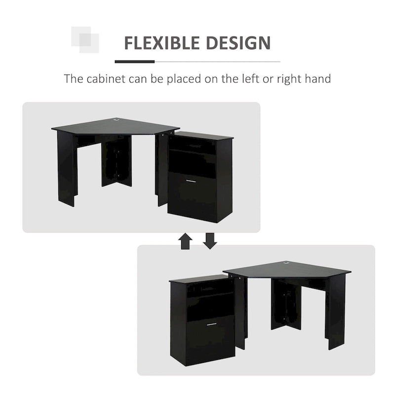 Bureau d'angle en L avec armoire pour imprimante et rangements