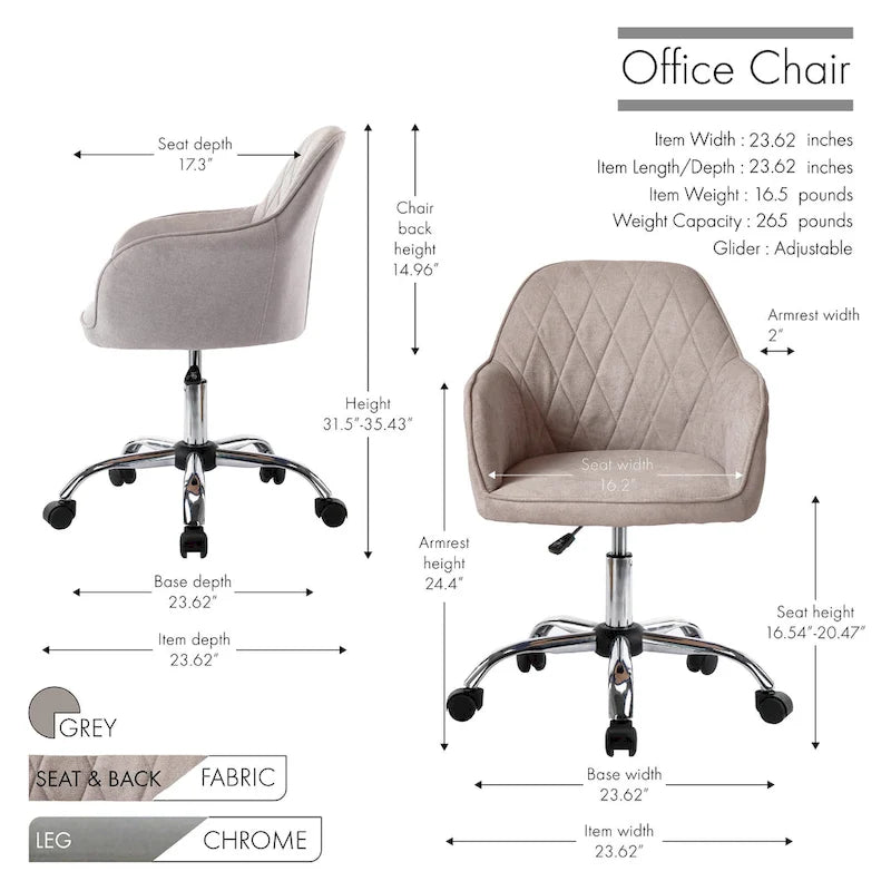 Chaise de bureau à domicile, en tissu et avec roulettes