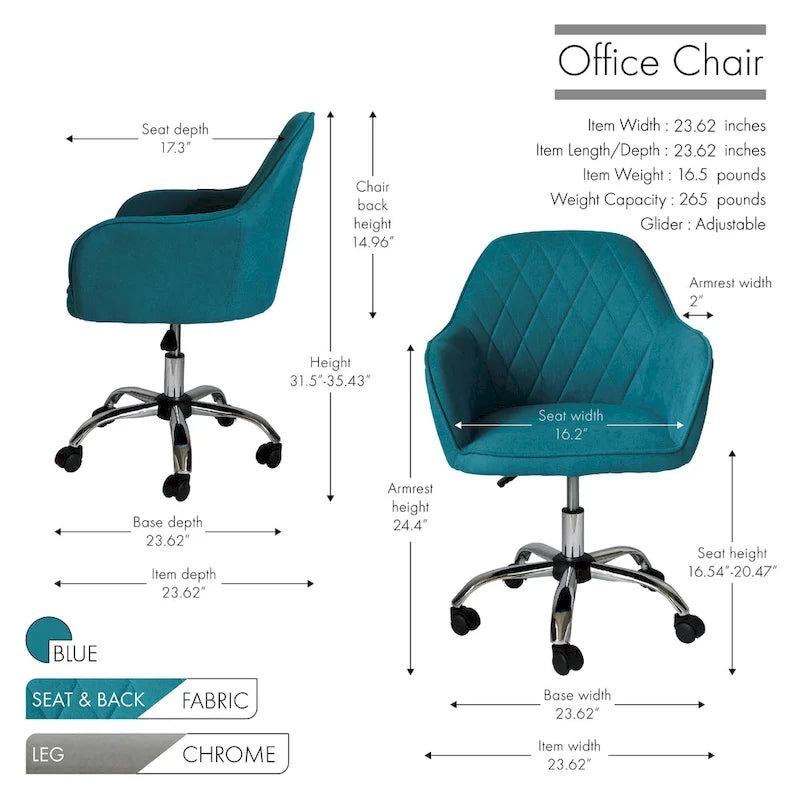 Chaise de bureau à domicile, en tissu et avec roulettes