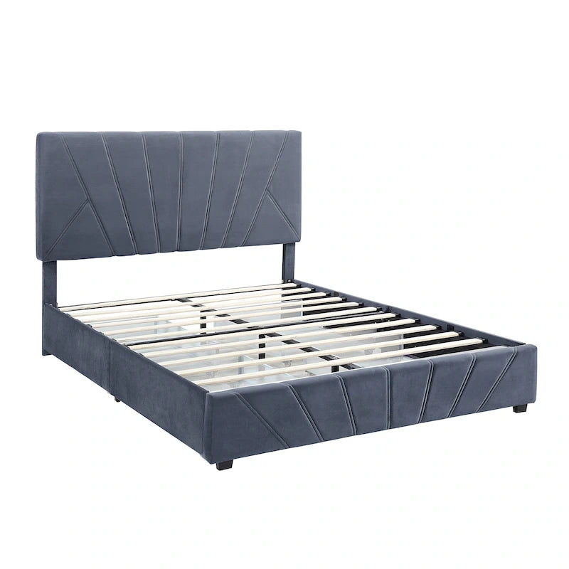 Lit de rangement Art déco 4 tiroirs avec revêtement en tissu