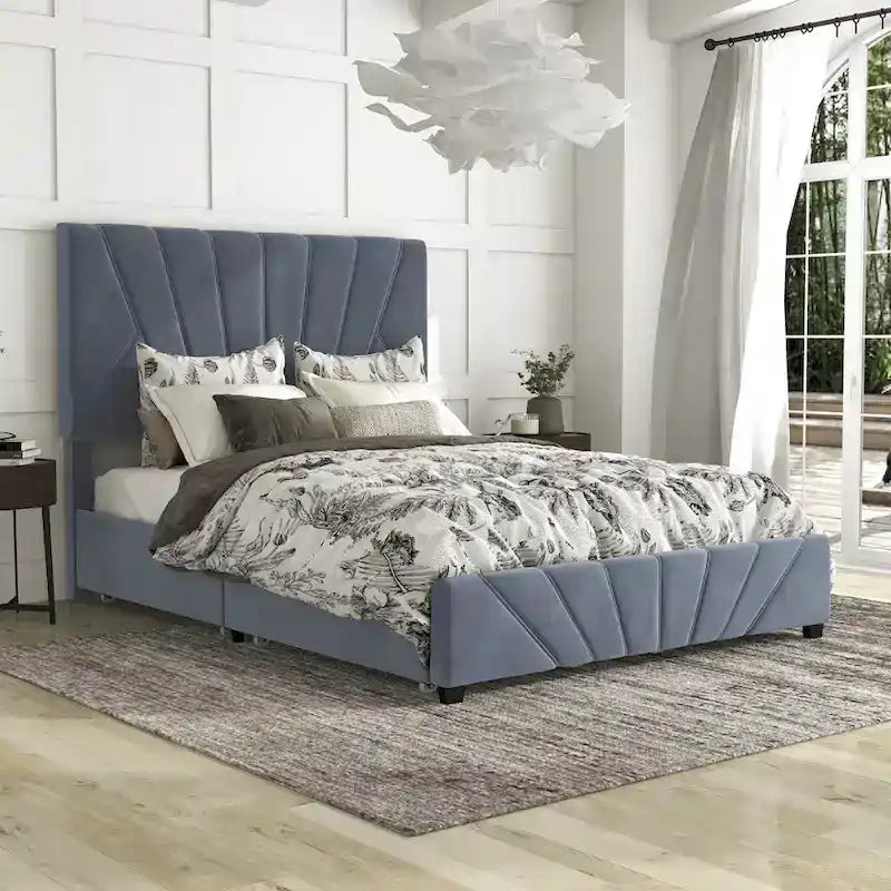 Lit de rangement Art déco 4 tiroirs avec revêtement en tissu