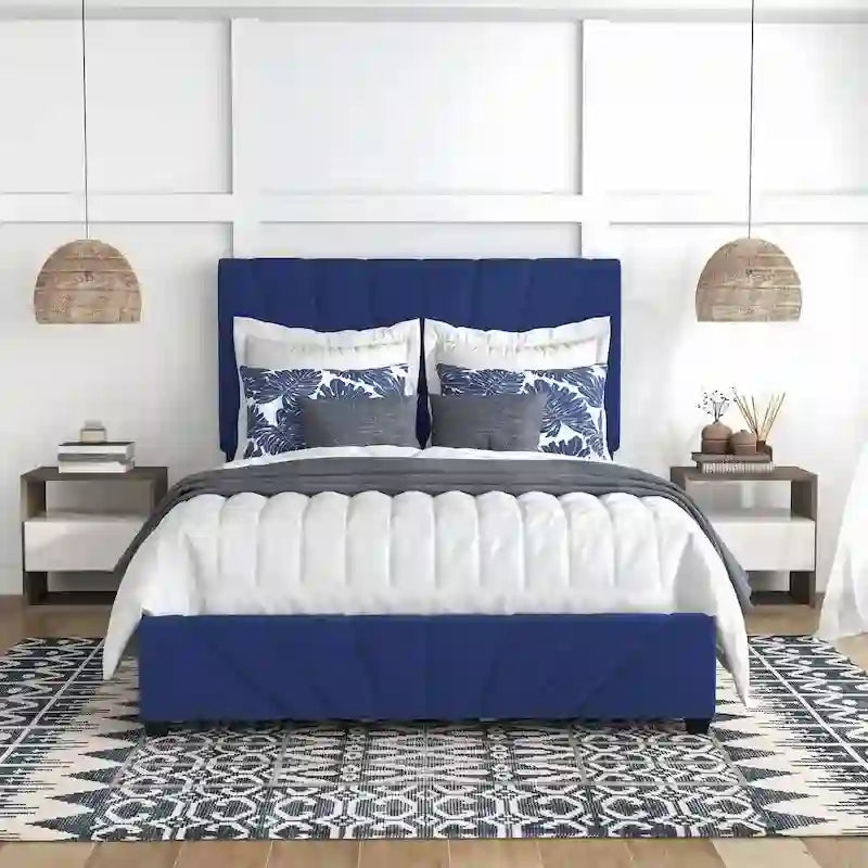 Lit de rangement Art déco 4 tiroirs avec revêtement en tissu