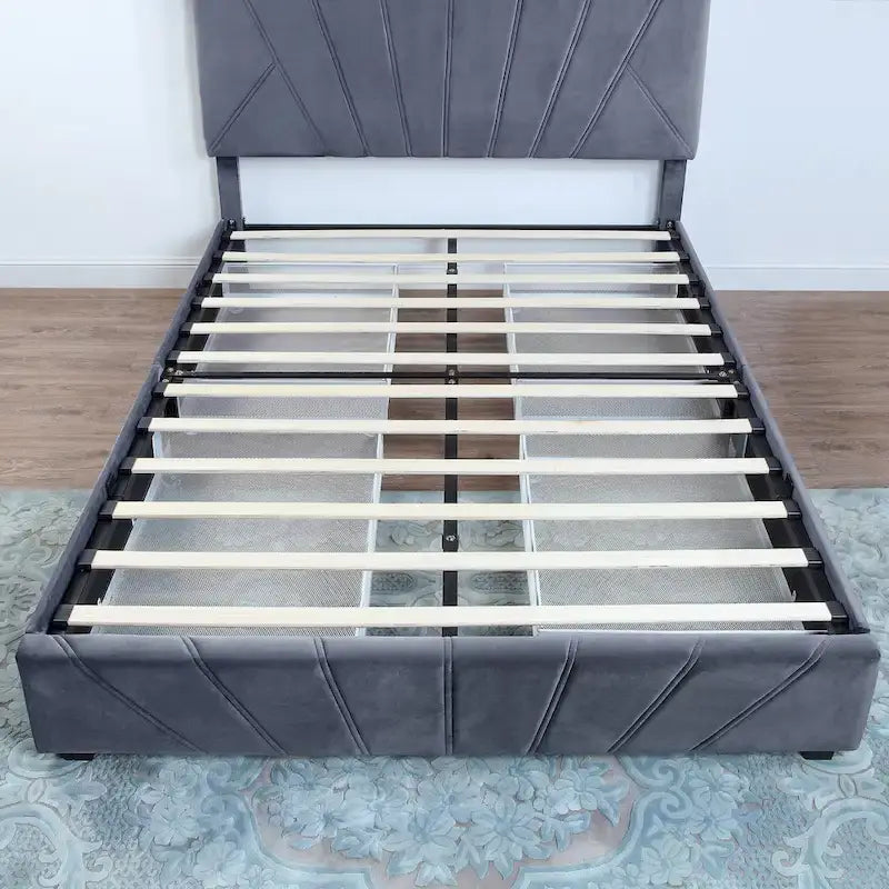 Lit de rangement Art déco 4 tiroirs avec revêtement en tissu