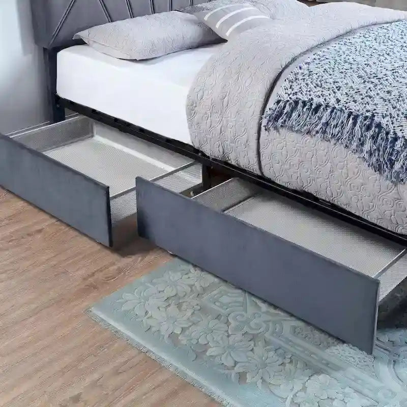 Lit de rangement Art déco 4 tiroirs avec revêtement en tissu