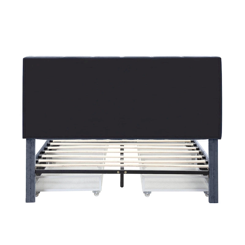 Lit de rangement Art déco 4 tiroirs avec revêtement en tissu