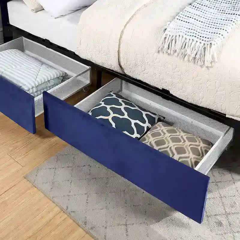 Lit de rangement Art déco 4 tiroirs avec revêtement en tissu
