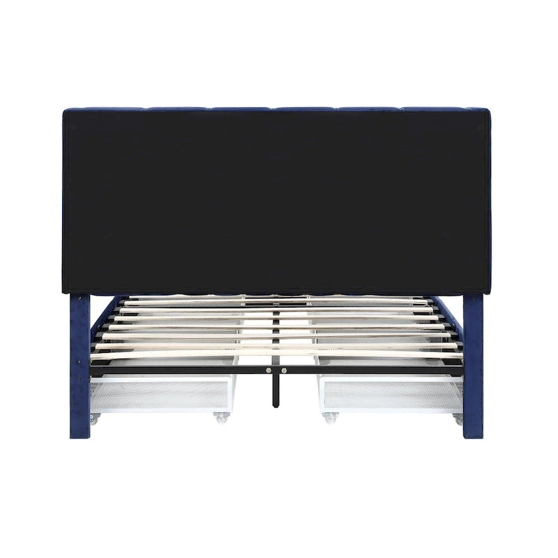 Lit de rangement Art déco 4 tiroirs avec revêtement en tissu