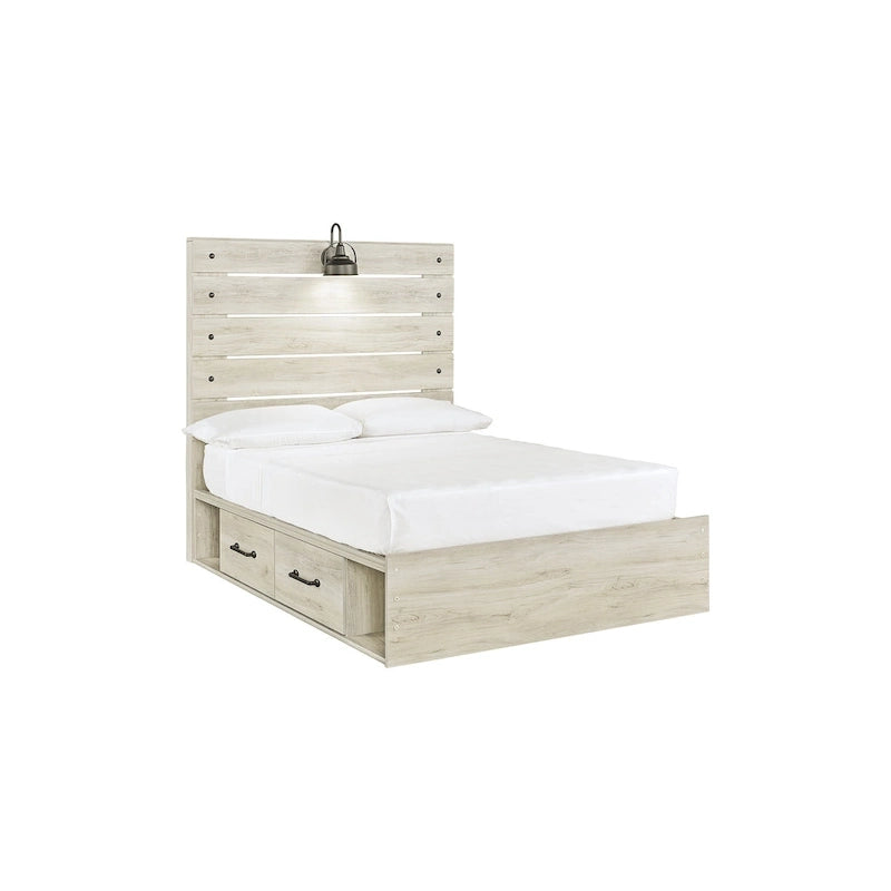 Lit à panneaux blanchis avec 2 tiroirs de rangement sous le lit