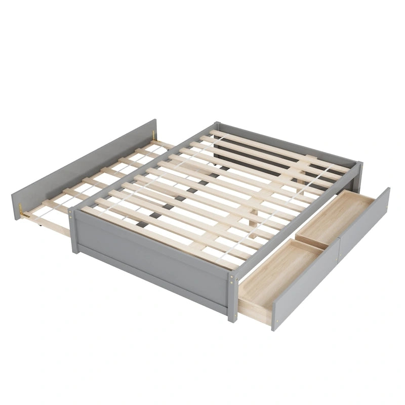 Lit double avec lit gigogne simple et deux tiroirs