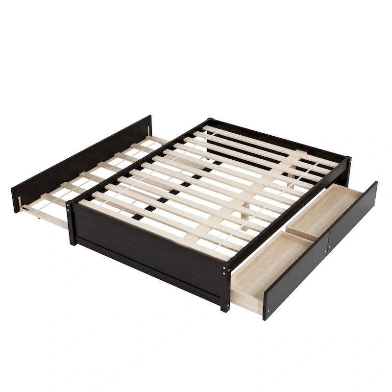 Lit double avec lit gigogne simple et deux tiroirs