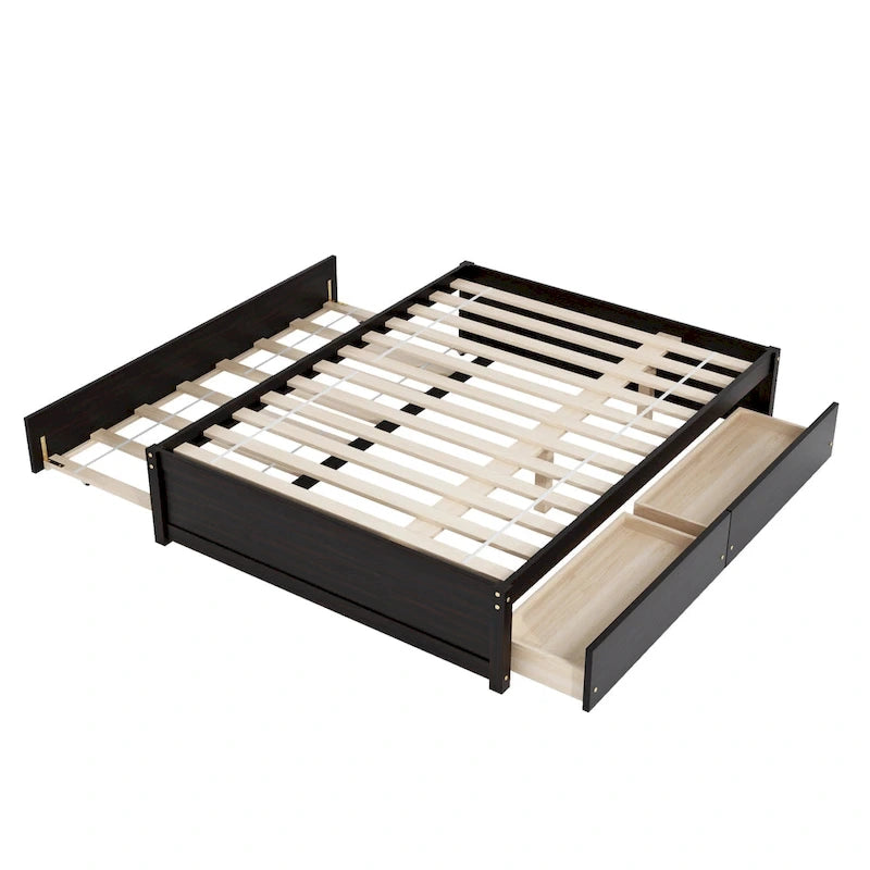 Lit double avec lit gigogne simple et deux tiroirs