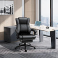 Chaise de bureau de direction rembourrée à dossier haut en cuir PU inclinable avec repose-pieds rétractable, hauteur réglable, noir