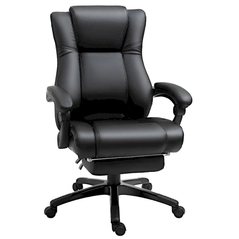Chaise de bureau de direction rembourrée à dossier haut en cuir PU inclinable avec repose-pieds rétractable, hauteur réglable, noir