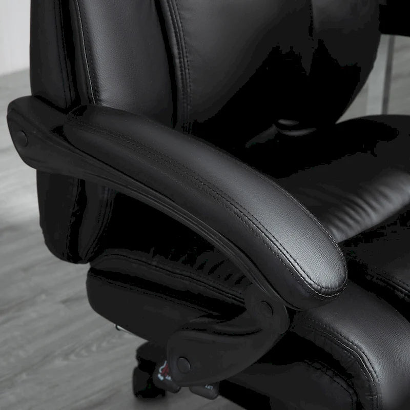 Chaise de bureau de direction rembourrée à dossier haut en cuir PU inclinable avec repose-pieds rétractable, hauteur réglable, noir