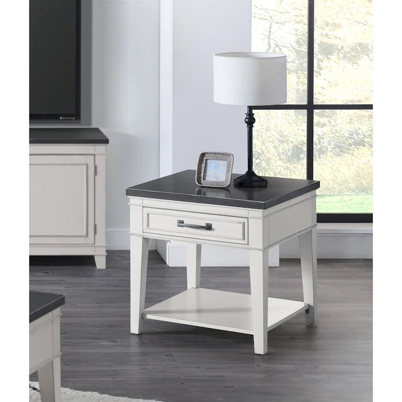 Table d'appoint 1 tiroir, 24 po, blanc et gris
