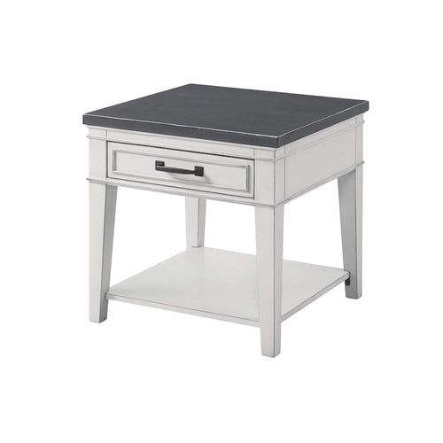Table d'appoint 1 tiroir, 24 po, blanc et gris