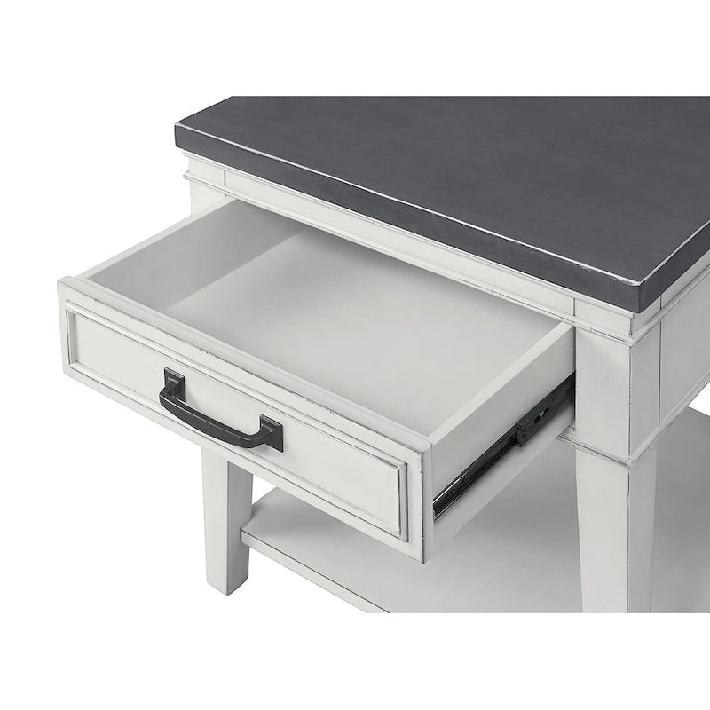 Table d'appoint 1 tiroir, 24 po, blanc et gris