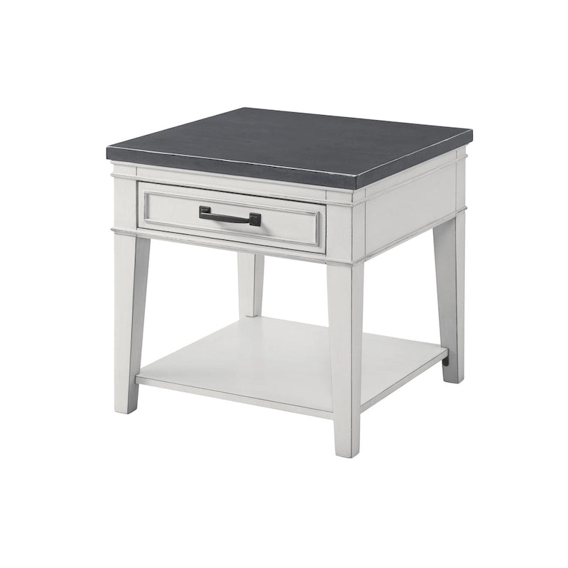 Table d'appoint 1 tiroir, 24 po, blanc et gris
