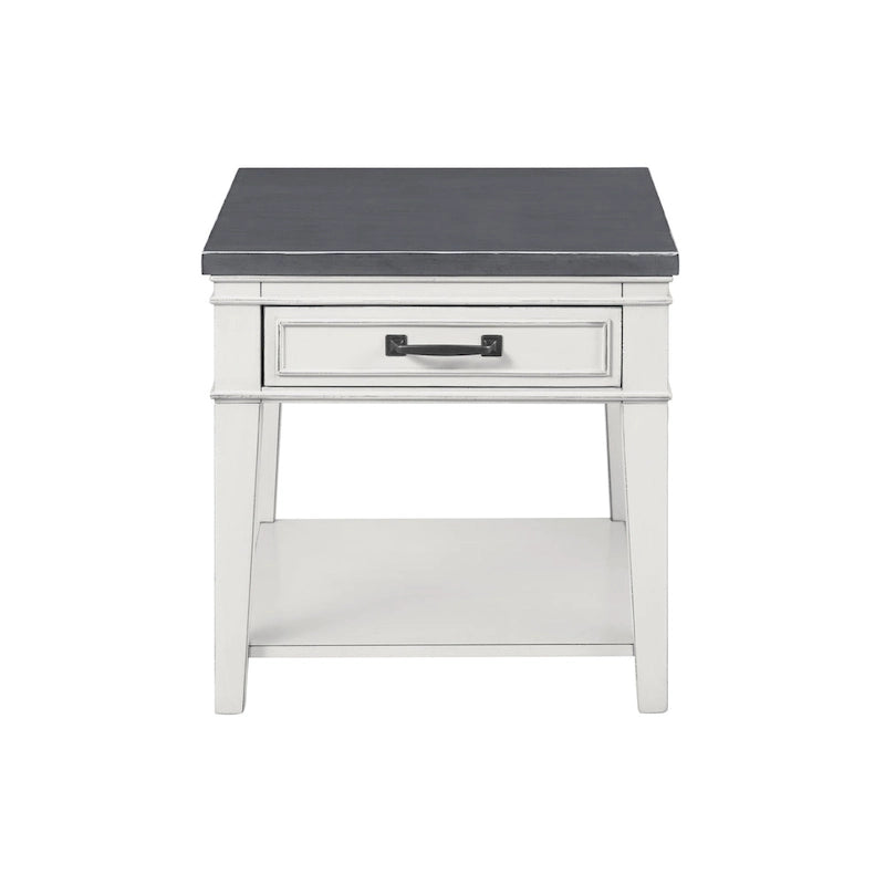Table d'appoint 1 tiroir, 24 po, blanc et gris