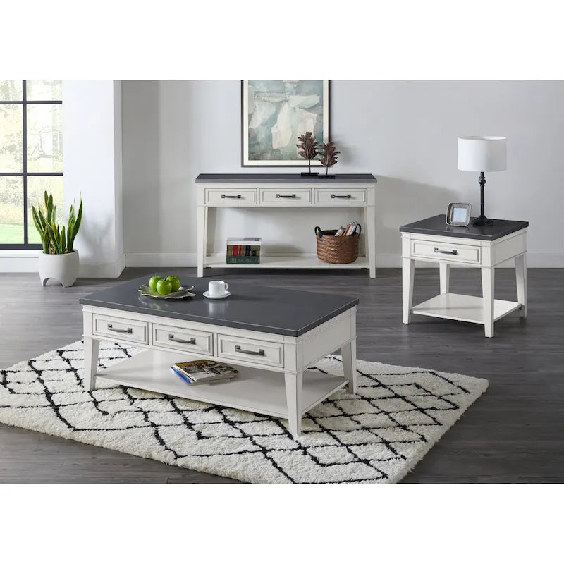 Table d'appoint 1 tiroir, 24 po, blanc et gris