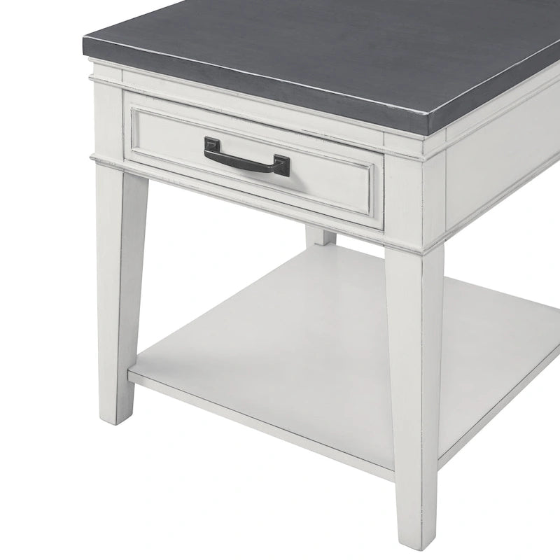 Table d'appoint 1 tiroir, 24 po, blanc et gris