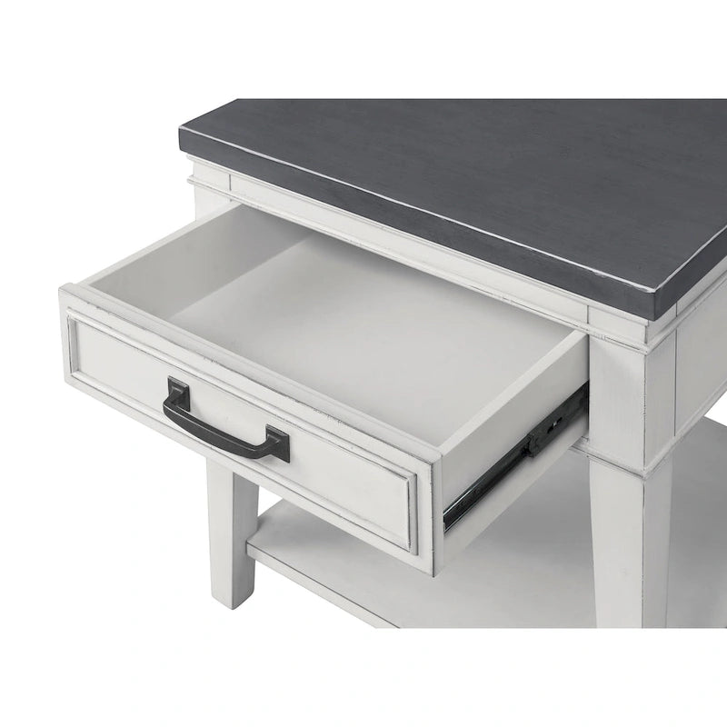 Table d'appoint 1 tiroir, 24 po, blanc et gris