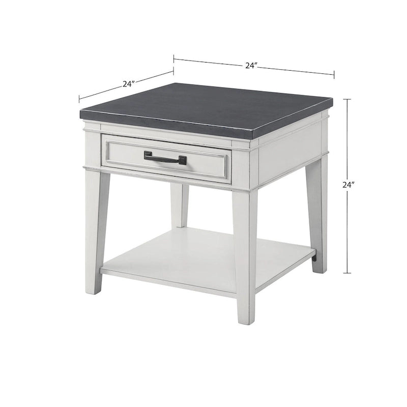 Table d'appoint 1 tiroir, 24 po, blanc et gris