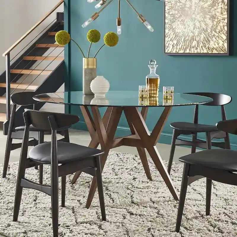 Table à manger ronde à piètement noyer, style Mid-Century Modern
