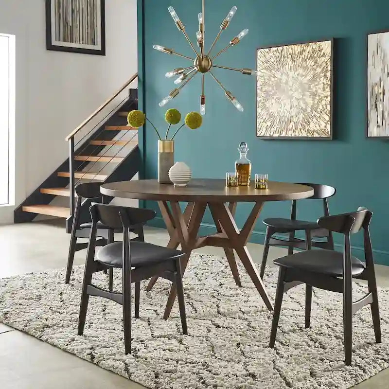 Table à manger ronde à piètement noyer, style Mid-Century Modern