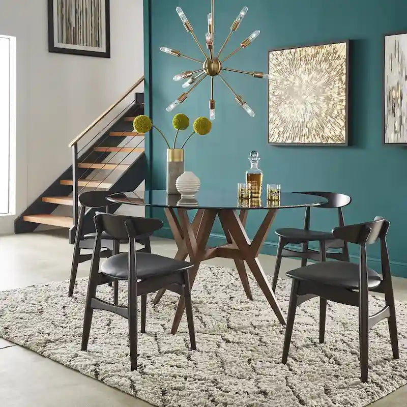 Table à manger ronde à piètement noyer, style Mid-Century Modern