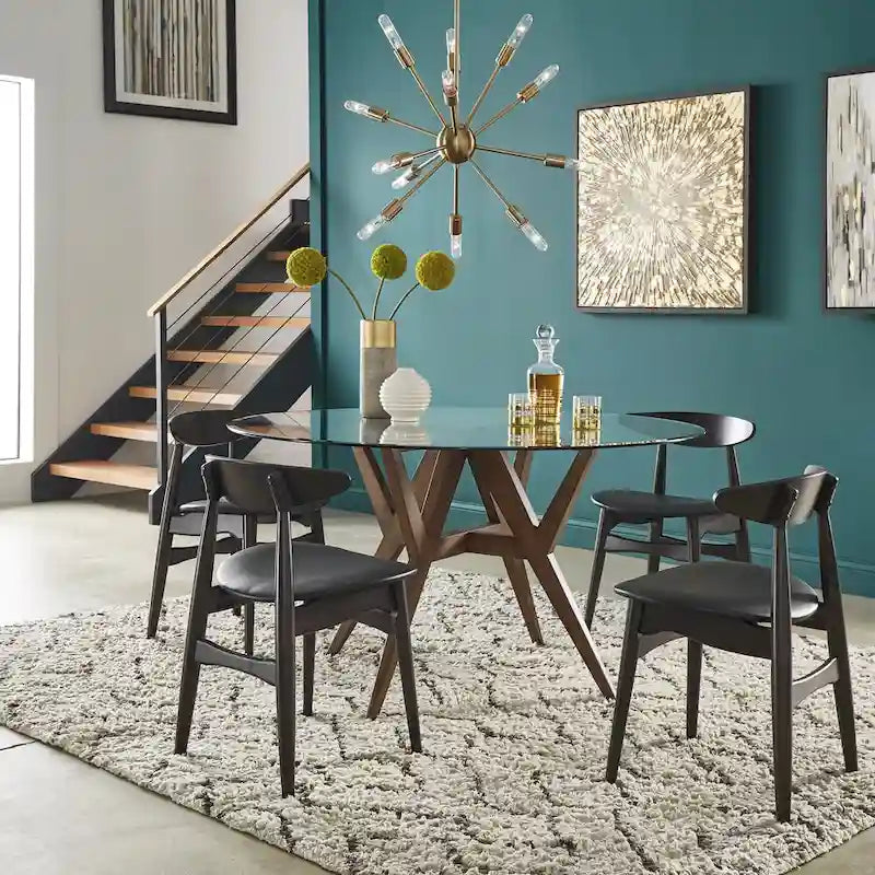Table à manger ronde à piètement noyer, style Mid-Century Modern
