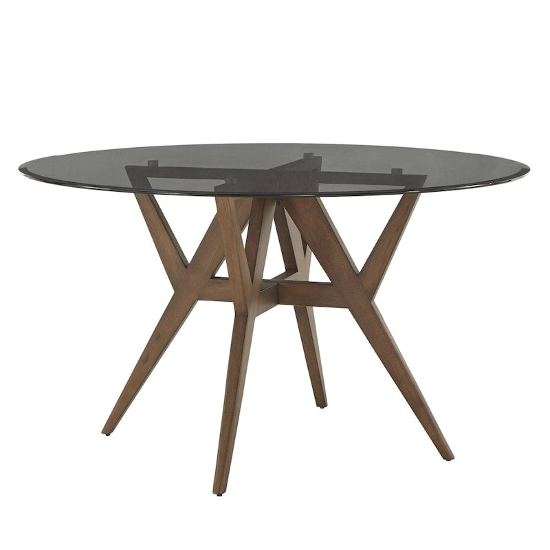 Table à manger ronde à piètement noyer, style Mid-Century Modern