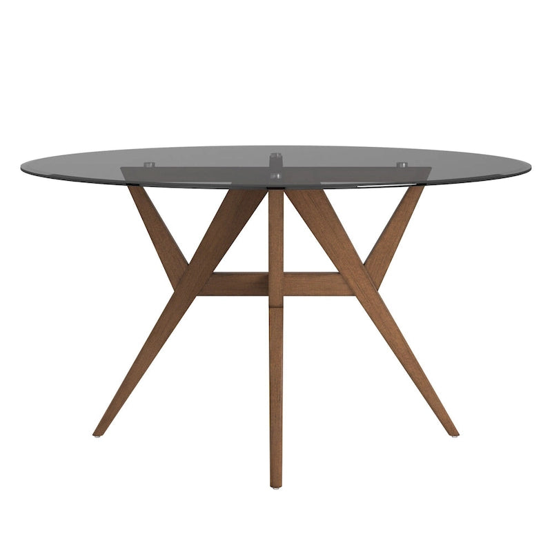 Table à manger ronde à piètement noyer, style Mid-Century Modern