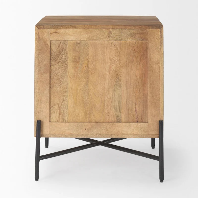 Table d'appoint à 2 tiroirs en bois massif marron clair et structure en fer noir - 22L x 22l x 26H