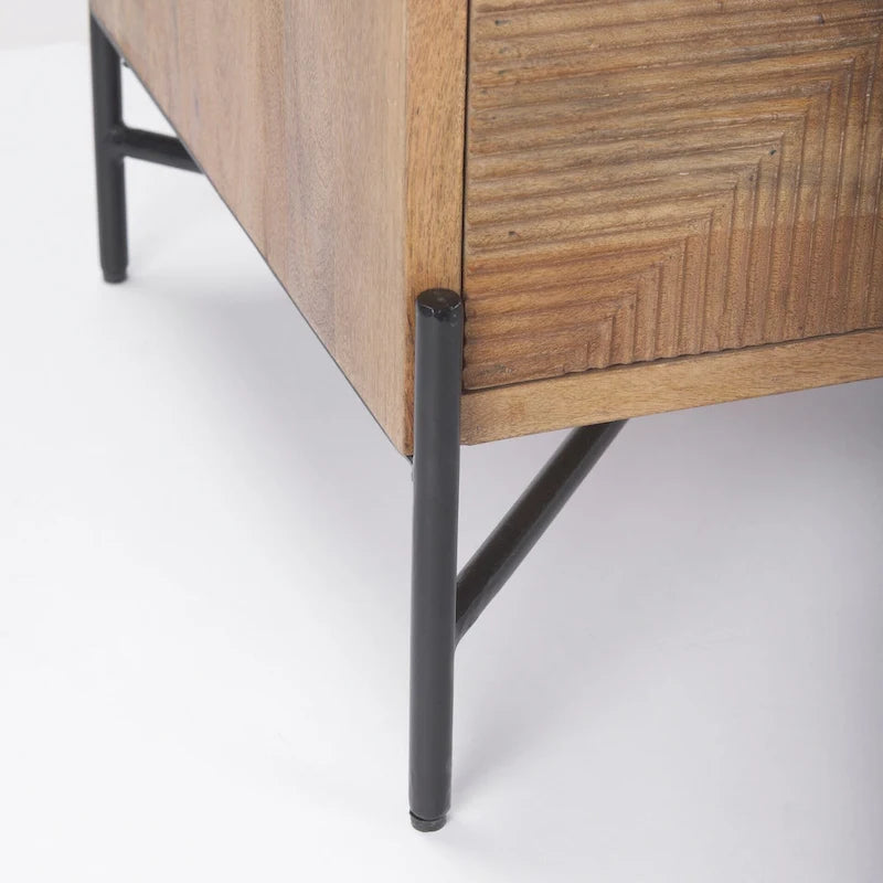 Table d'appoint à 2 tiroirs en bois massif marron clair et structure en fer noir - 22L x 22l x 26H