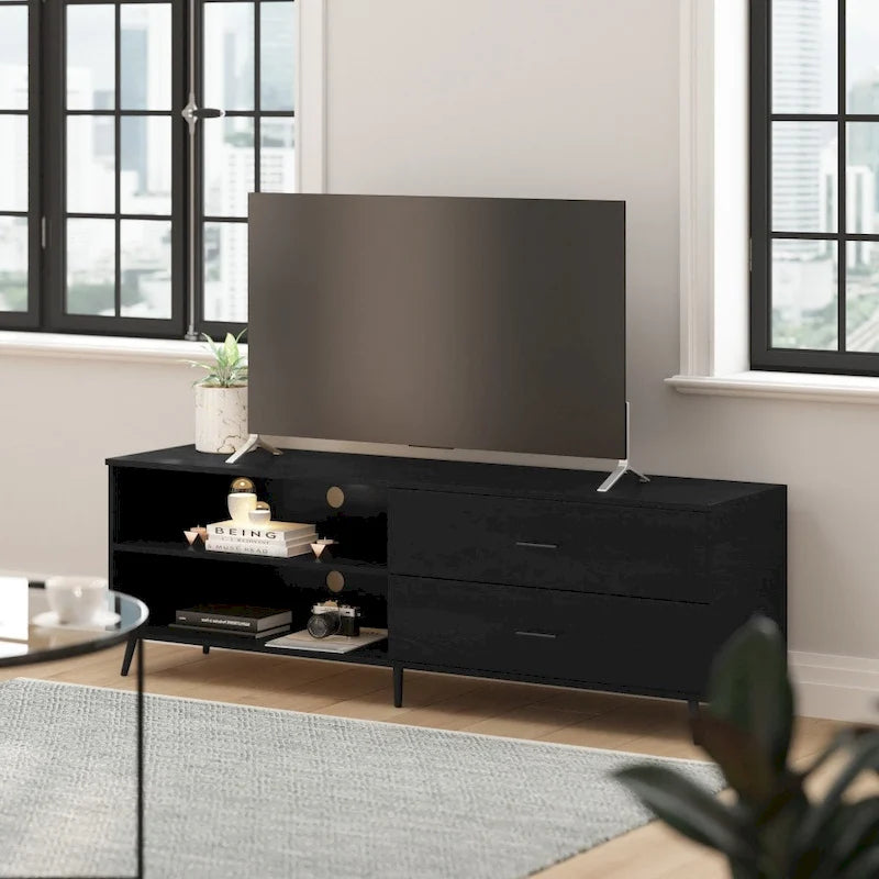 Meuble TV avec étagère réglable et tiroirs de rangement