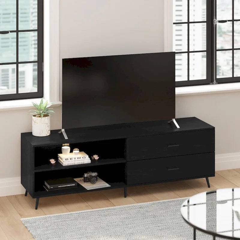 Meuble TV avec étagère réglable et tiroirs de rangement