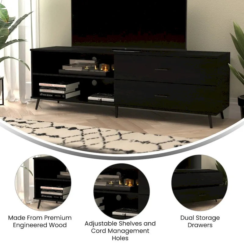 Meuble TV avec étagère réglable et tiroirs de rangement