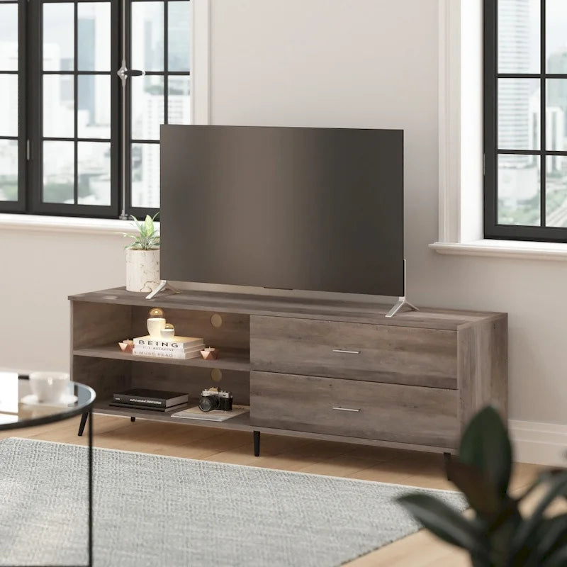 Meuble TV avec étagère réglable et tiroirs de rangement