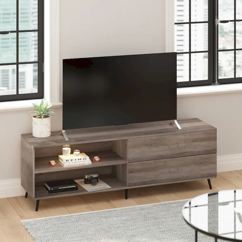 Meuble TV avec étagère réglable et tiroirs de rangement