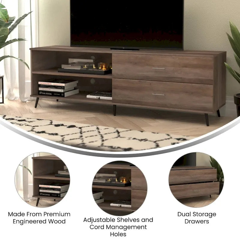 Meuble TV avec étagère réglable et tiroirs de rangement
