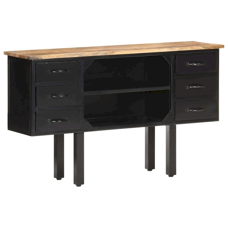 Bahut 110x30x65 cm Bois de manguier massif brut et acier