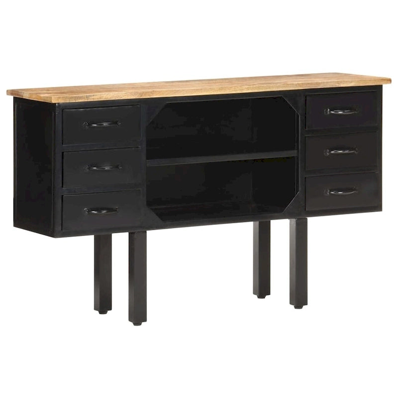 Bahut 110x30x65 cm Bois de manguier massif brut et acier