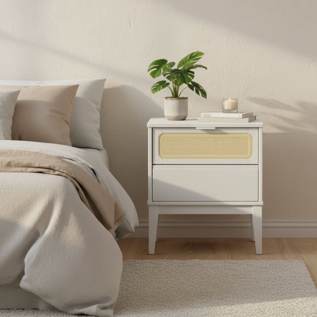 Crawford Wood 2-Drawer Bed Side Table