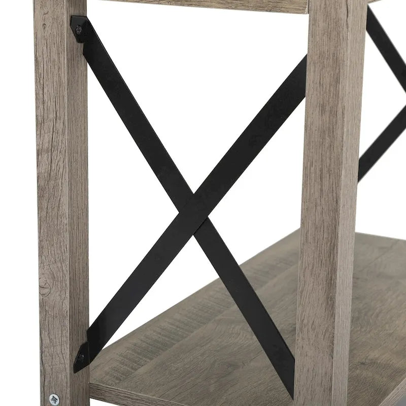 Table d'appoint de style rustique avec dessus relevable, tiroir, 2 prises secteur et 2 ports USB