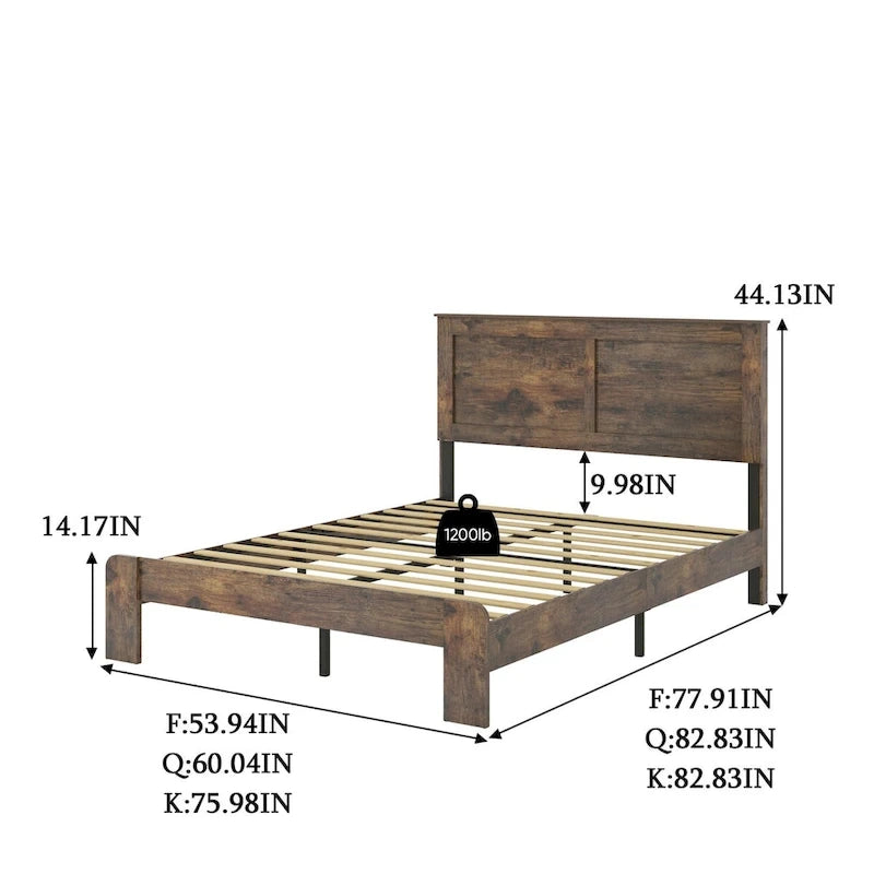 Lit plateforme en bois marron foncé de taille double pour chambre à coucher