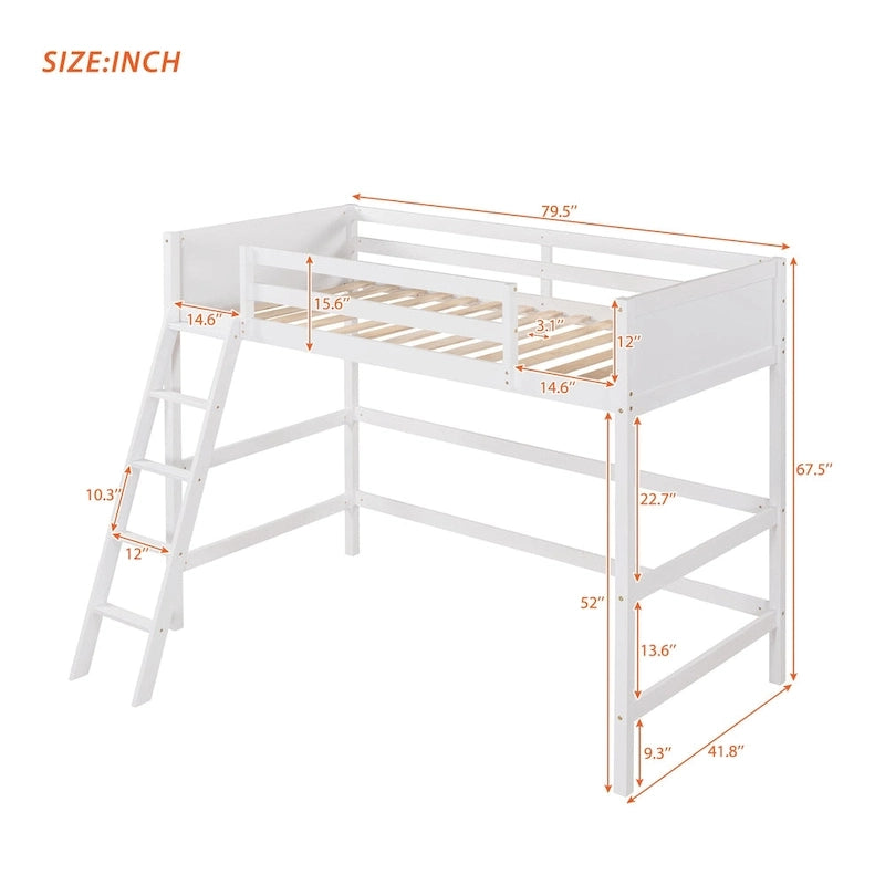 Lit mezzanine double en bois massif avec échelle