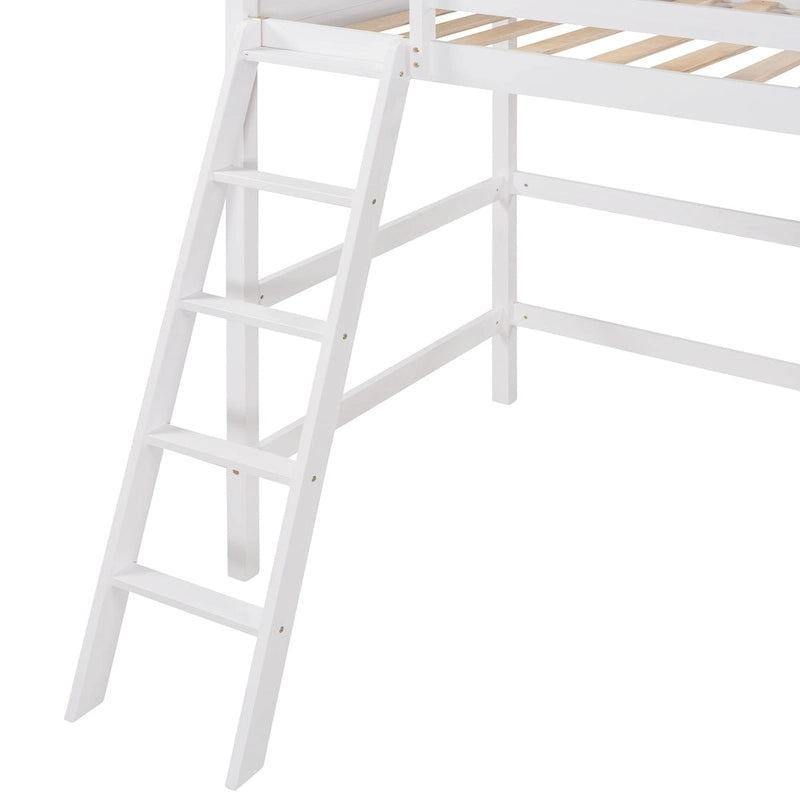 Lit mezzanine double en bois massif avec échelle