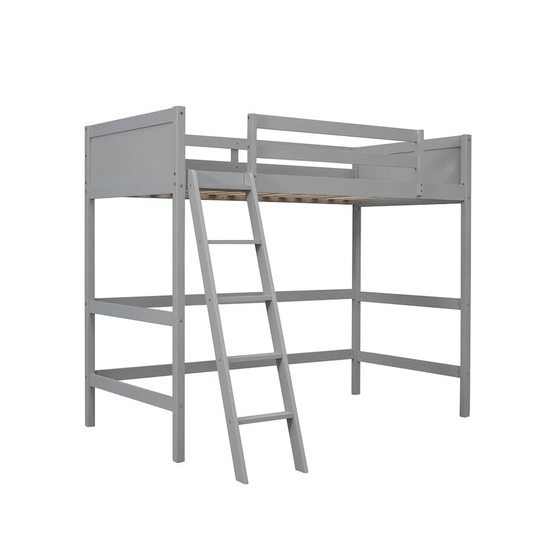 Lit mezzanine double en bois massif avec échelle