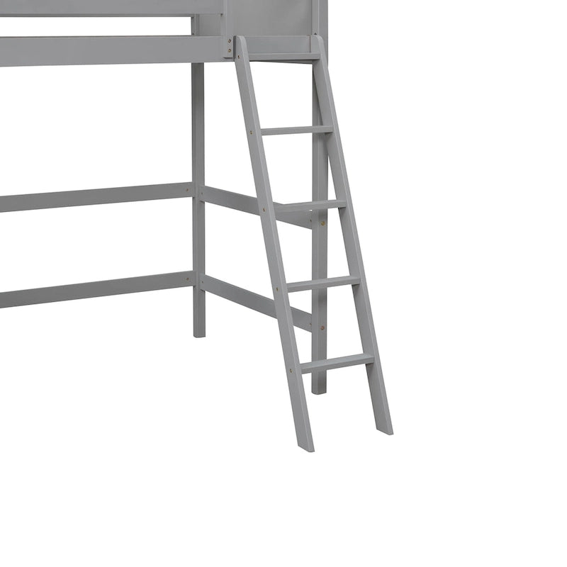 Lit mezzanine double en bois massif avec échelle